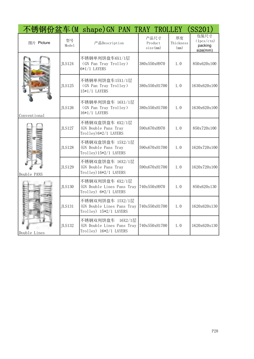 JLS124 GN Pan Tray Trolley